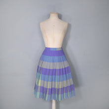 Load image into Gallery viewer, 60s PURPLE BLUE AND GREEN REVERSIBLE PLEATED WOOL SKIRT - 25.5&quot;