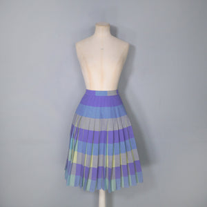 60s PURPLE BLUE AND GREEN REVERSIBLE PLEATED WOOL SKIRT - 25.5"