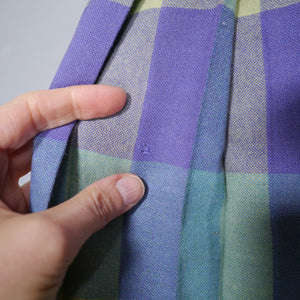 60s PURPLE BLUE AND GREEN REVERSIBLE PLEATED WOOL SKIRT - 25.5"