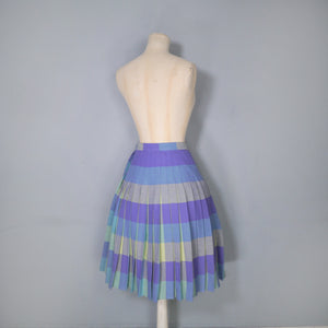 60s PURPLE BLUE AND GREEN REVERSIBLE PLEATED WOOL SKIRT - 25.5"