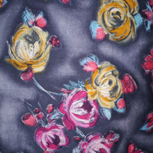 Load image into Gallery viewer, 50s 60s HANDMADE DARK FLORAL GREY YELLOW AND PINK COTTON DRESS - M