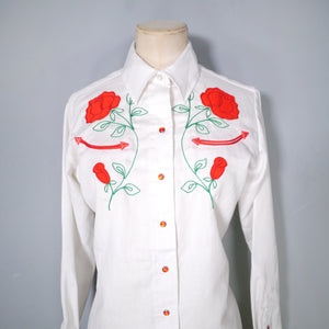 PANHANDLE SLIM WHITE ROSE EMBROIDERED WESTERN COWBOY SHIRT - XS-S