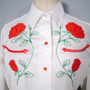 PANHANDLE SLIM WHITE ROSE EMBROIDERED WESTERN COWBOY SHIRT - XS-S