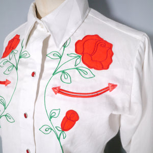 PANHANDLE SLIM WHITE ROSE EMBROIDERED WESTERN COWBOY SHIRT - XS-S