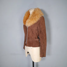 Load image into Gallery viewer, CHELSEA GIRL 60s 70s LIGHTWEIGHT CROPPED BROWN SUEDE JACKET WITH SHEEPSKIN COLLAR - XS