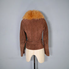 Load image into Gallery viewer, CHELSEA GIRL 60s 70s LIGHTWEIGHT CROPPED BROWN SUEDE JACKET WITH SHEEPSKIN COLLAR - XS