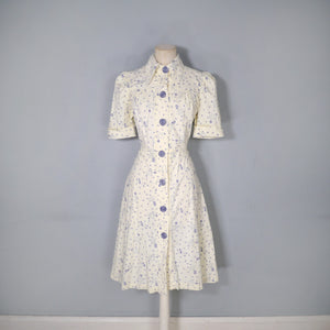 70s NOVELTY PIXILATED DANCING MUSIC PRINT BUTTON THROUGH DRESS - M