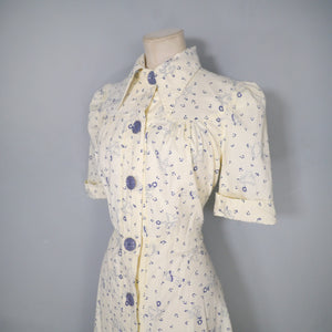 70s NOVELTY PIXILATED DANCING MUSIC PRINT BUTTON THROUGH DRESS - M