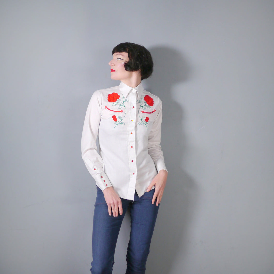 PANHANDLE SLIM WHITE ROSE EMBROIDERED WESTERN COWBOY SHIRT - XS-S