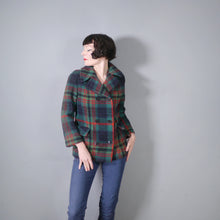 Load image into Gallery viewer, 60s GREEN AND RED PLAID CHECK JACKET / MINI PEA COAT - M