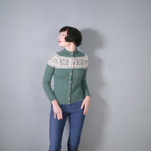 FOREST GREEN FAIRISLE SCOTTISH WOOL CARDIGAN BY PITLOCHRY - XXS-XS