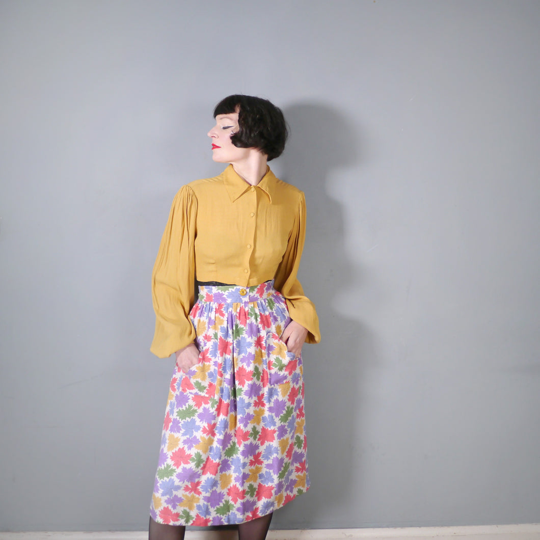 40s COLOURFUL AUTUMNAL LEAF PRINT SOFT RAYON SKIRT - 25