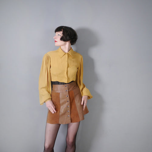 70s BROWN PANELLED HANDMADE SUEDE LEATHER SKIRT - 30