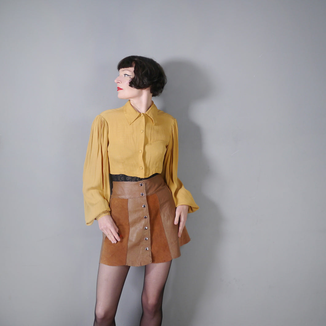 70s BROWN PANELLED HANDMADE SUEDE LEATHER SKIRT - 30