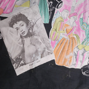 BLACK 50s 60s NOVELTY SKIRT IN THEATRICAL PRINT WITH HOLLYWOOD STARS - 27-28"