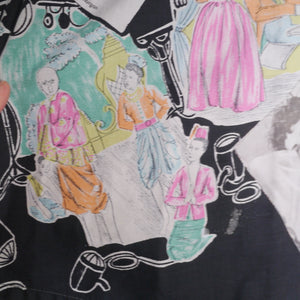 BLACK 50s 60s NOVELTY SKIRT IN THEATRICAL PRINT WITH HOLLYWOOD STARS - 27-28"