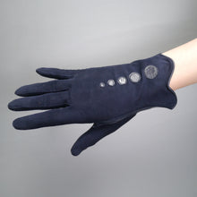 Load image into Gallery viewer, NAVY BLUE SUPPLE LEATHER AND SUEDE GLOVES BY TREFOUSSE 6.75