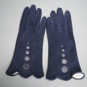 NAVY BLUE SUPPLE LEATHER AND SUEDE GLOVES BY TREFOUSSE 6.75