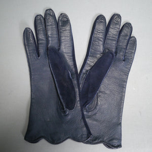 NAVY BLUE SUPPLE LEATHER AND SUEDE GLOVES BY TREFOUSSE 6.75