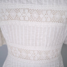 Load image into Gallery viewer, 70s WHITE JONATHAN LOGAN PINK TUCK AND LACE MEXICAN STYLE MAXI DRESS - XS-S