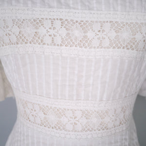 70s WHITE JONATHAN LOGAN PINK TUCK AND LACE MEXICAN STYLE MAXI DRESS - XS-S