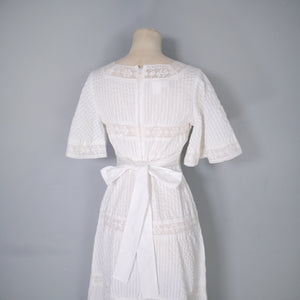 70s WHITE JONATHAN LOGAN PINK TUCK AND LACE MEXICAN STYLE MAXI DRESS - XS-S