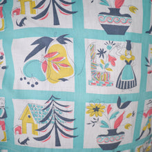 Load image into Gallery viewer, 50s HANDMADE PASTEL BLUE MID CENTURY FOLK PRINT FARMER FULL SKIRT - 26&quot;