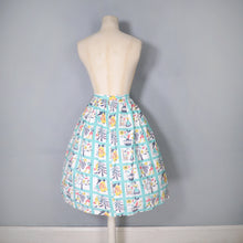 Load image into Gallery viewer, 50s HANDMADE PASTEL BLUE MID CENTURY FOLK PRINT FARMER FULL SKIRT - 26&quot;