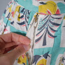 Load image into Gallery viewer, 50s HANDMADE PASTEL BLUE MID CENTURY FOLK PRINT FARMER FULL SKIRT - 26&quot;