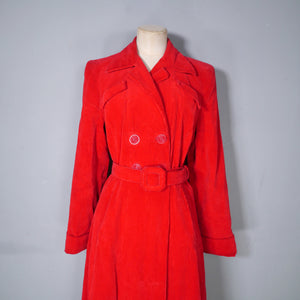 40s BRIGHT RED CORDUROY CORD AUTUMN COAT WITH BELT - M