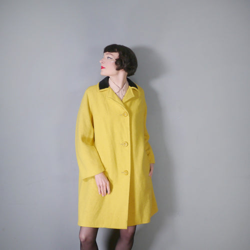 60s RODEX YELLOW GORSLAN WOOL TWEED CAR COAT WITH VELVET COLLAR - M-L