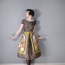 Load image into Gallery viewer, 60s BROWN AMBROSIUS BOSSCHAERT STILL LIFE BORDER FLORAL DRESS - S