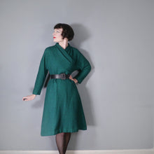 Load image into Gallery viewer, 60s EMERALD GREEN WOOL DRESS WITH WRAP BODICE - M