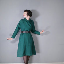 Load image into Gallery viewer, 60s EMERALD GREEN WOOL DRESS WITH WRAP BODICE - M