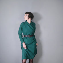 Load image into Gallery viewer, 60s EMERALD GREEN WOOL DRESS WITH WRAP BODICE - M