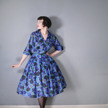 Load image into Gallery viewer, 60s FRED ROTHSCHILD SILKY VIOLET BLUE FULL SKIRTED SHIRT DRESS - S