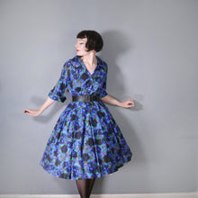 Load image into Gallery viewer, 60s FRED ROTHSCHILD SILKY VIOLET BLUE FULL SKIRTED SHIRT DRESS - S