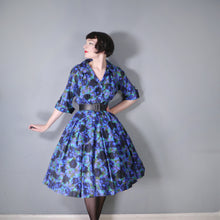 Load image into Gallery viewer, 60s FRED ROTHSCHILD SILKY VIOLET BLUE FULL SKIRTED SHIRT DRESS - S