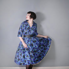 Load image into Gallery viewer, 60s FRED ROTHSCHILD SILKY VIOLET BLUE FULL SKIRTED SHIRT DRESS - S