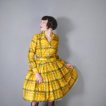 Load image into Gallery viewer, 50s 60s &quot;VOUGE&quot; CHECKED YELLOW FULL SKIRTED SHIRT DRESS WITH BELT - S