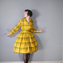 Load image into Gallery viewer, 50s 60s &quot;VOUGE&quot; CHECKED YELLOW FULL SKIRTED SHIRT DRESS WITH BELT - S