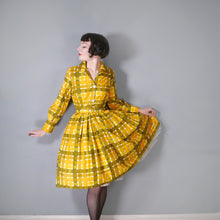 Load image into Gallery viewer, 50s 60s &quot;VOUGE&quot; CHECKED YELLOW FULL SKIRTED SHIRT DRESS WITH BELT - S