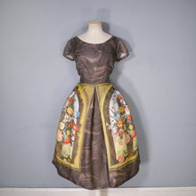 Load image into Gallery viewer, 60s BROWN AMBROSIUS BOSSCHAERT STILL LIFE BORDER FLORAL DRESS - S