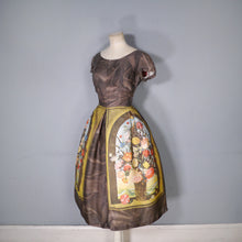 Load image into Gallery viewer, 60s BROWN AMBROSIUS BOSSCHAERT STILL LIFE BORDER FLORAL DRESS - S