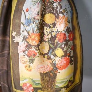 60s BROWN AMBROSIUS BOSSCHAERT STILL LIFE BORDER FLORAL DRESS - S