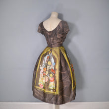 Load image into Gallery viewer, 60s BROWN AMBROSIUS BOSSCHAERT STILL LIFE BORDER FLORAL DRESS - S