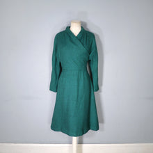 Load image into Gallery viewer, 60s EMERALD GREEN WOOL DRESS WITH WRAP BODICE - M