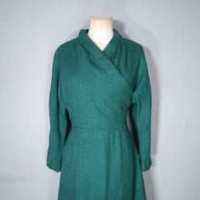 Load image into Gallery viewer, 60s EMERALD GREEN WOOL DRESS WITH WRAP BODICE - M