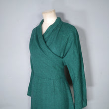 Load image into Gallery viewer, 60s EMERALD GREEN WOOL DRESS WITH WRAP BODICE - M