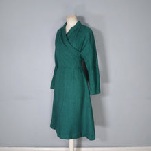 Load image into Gallery viewer, 60s EMERALD GREEN WOOL DRESS WITH WRAP BODICE - M